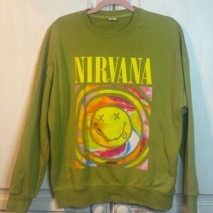 Nirvana Smile Overdyed Crew Neck Sweatshirt Green Size S